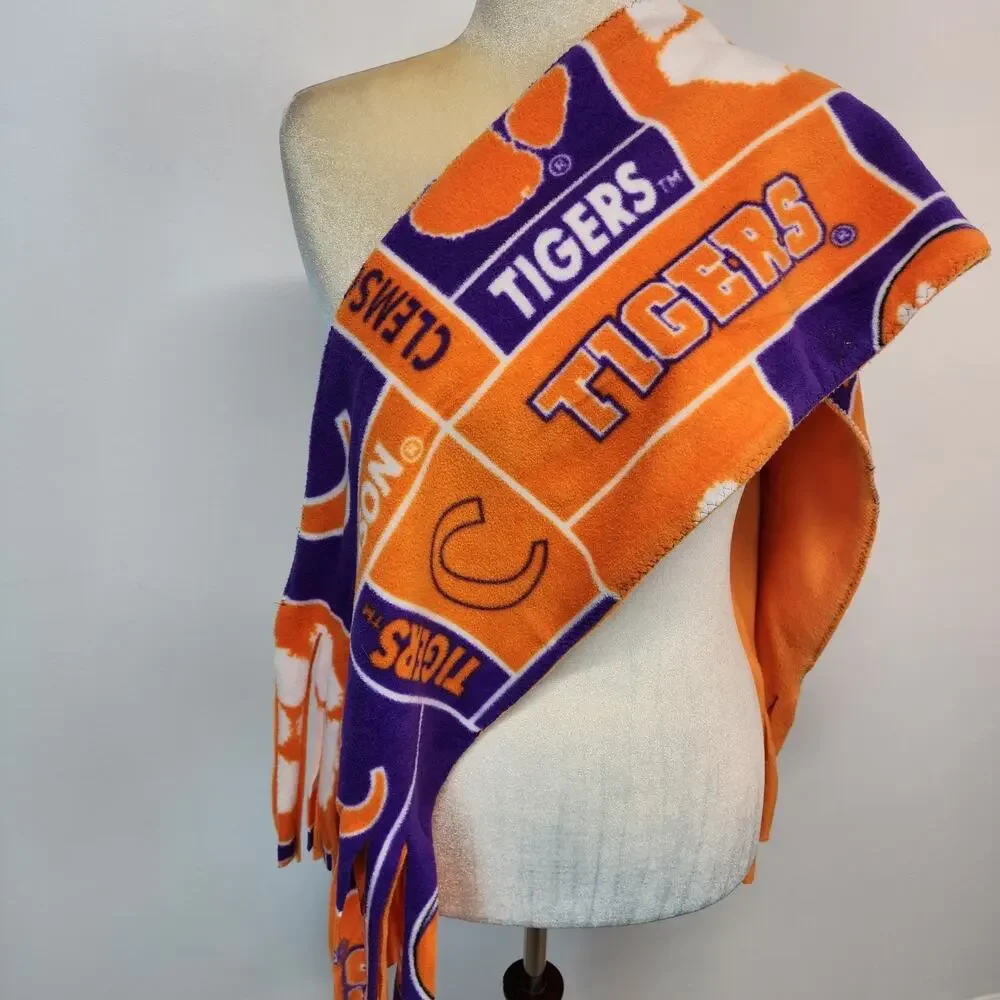 Clemson University Fleece Scarf Fringe Orange Purple Unisex School Spirit Uni